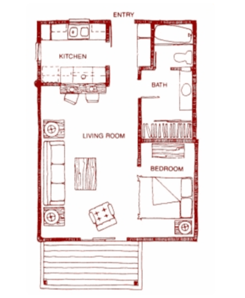 Floor plan for studio, 1 bath, 550 sqft
